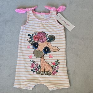 Pink and White Striped Giraffe Romper